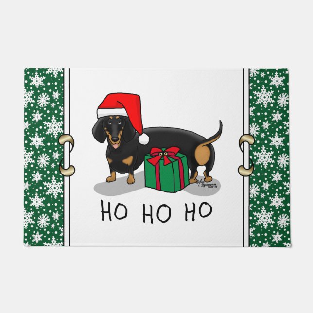 Christmas Santa Dachshund (S black & tan) Cute Doormat (Front)