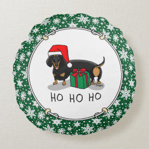 Christmas Santa Dachshund (S black & tan) Cute Round Cushion
