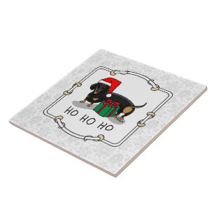 Christmas Santa Dachshund (S black & tan) Cute Tile
