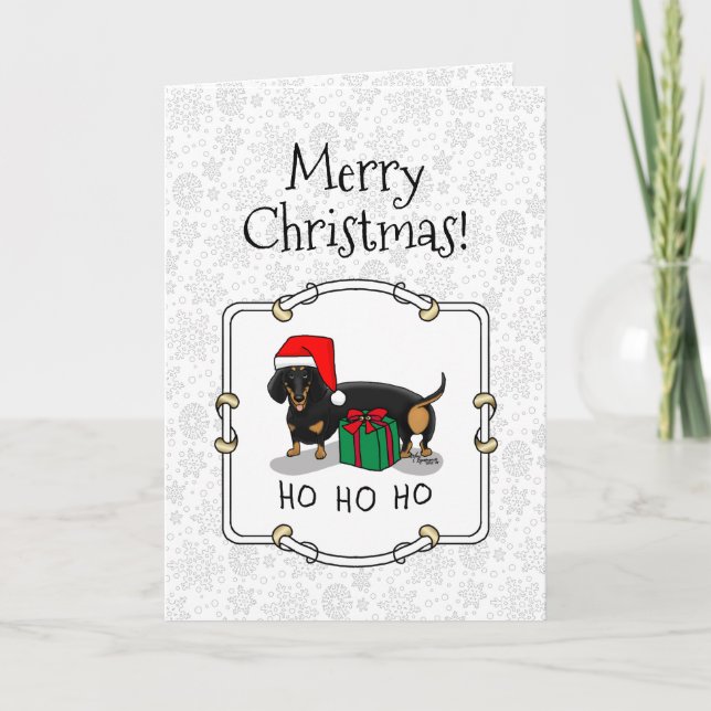 Christmas Santa Dachshund (S black & tan) Funny Card (Front)