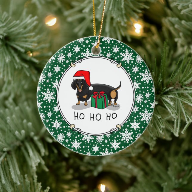 Christmas Santa Dachshund (S black & tan) Funny Ceramic Tree Decoration (Tree)