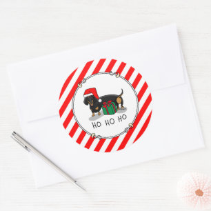 Christmas Santa Dachshund (S black & tan) Funny Classic Round Sticker