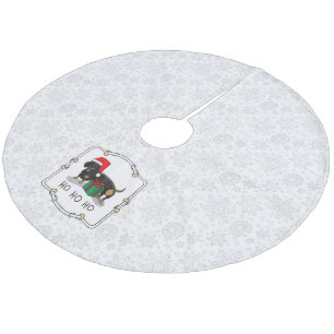 Christmas Santa Dachshund (S black & tan) Funny Fleece Tree Skirt