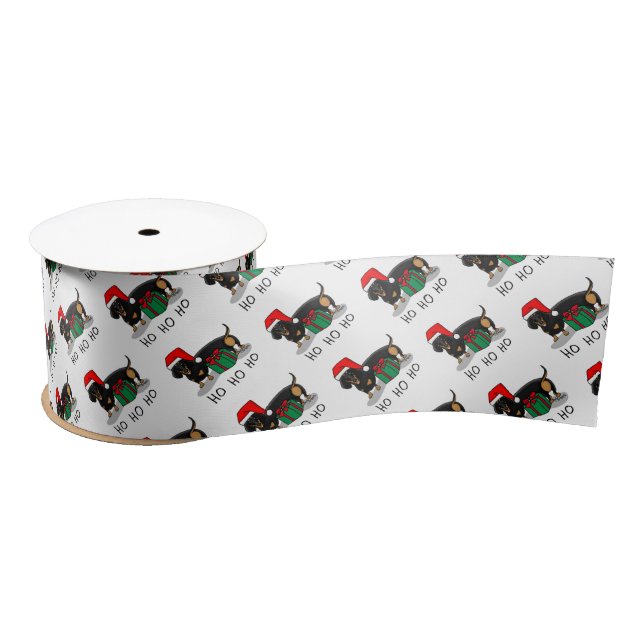 Christmas Santa Dachshund (S black & tan) Funny Satin Ribbon (Spool)