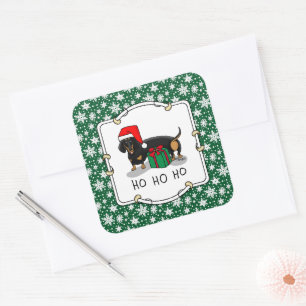 Christmas Santa Dachshund (S black & tan) Funny Square Sticker