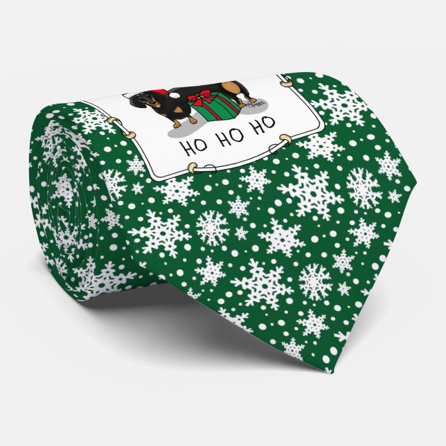 Christmas Santa Dachshund (S black & tan) Funny Tie (Rolled)
