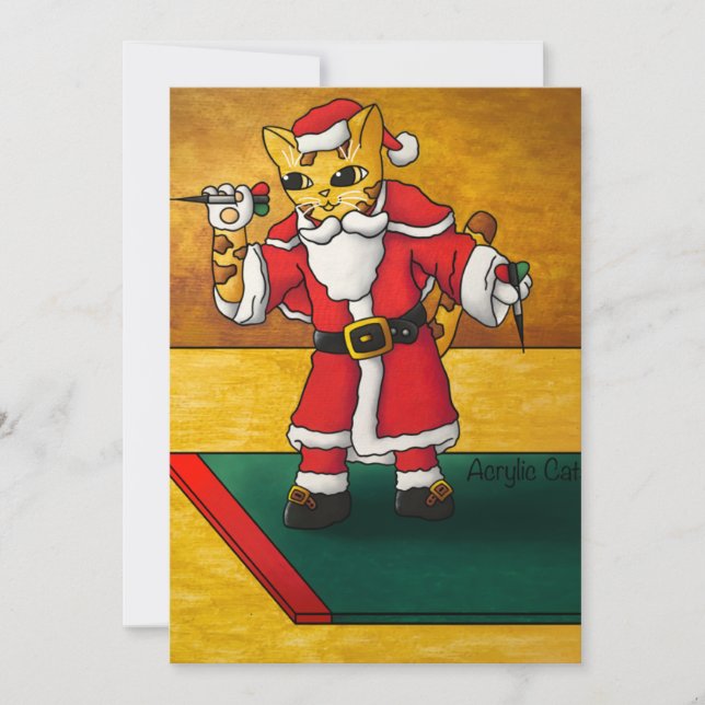 Christmas Santa Darts Cat Card (Front)