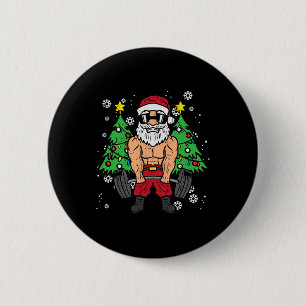 Christmas Santa Deadlift Xmas Weightlift Gym Men W 6 Cm Round Badge
