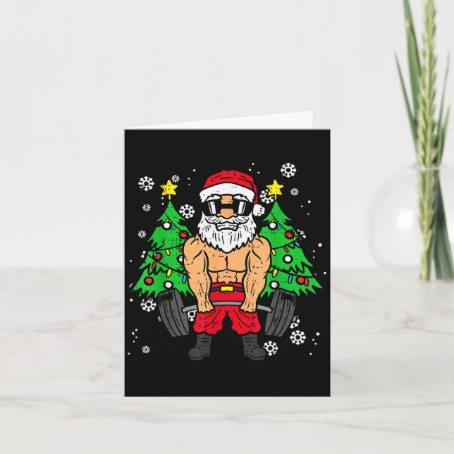Christmas Santa Deadlift Xmas Weightlift Gym Men W Card (Front)