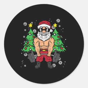 Christmas Santa Deadlift Xmas Weightlift Gym Men W Classic Round Sticker