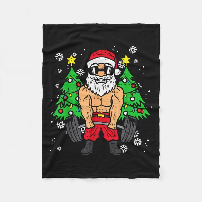 Christmas Santa Deadlift Xmas Weightlift Gym Men W Fleece Blanket (Front)