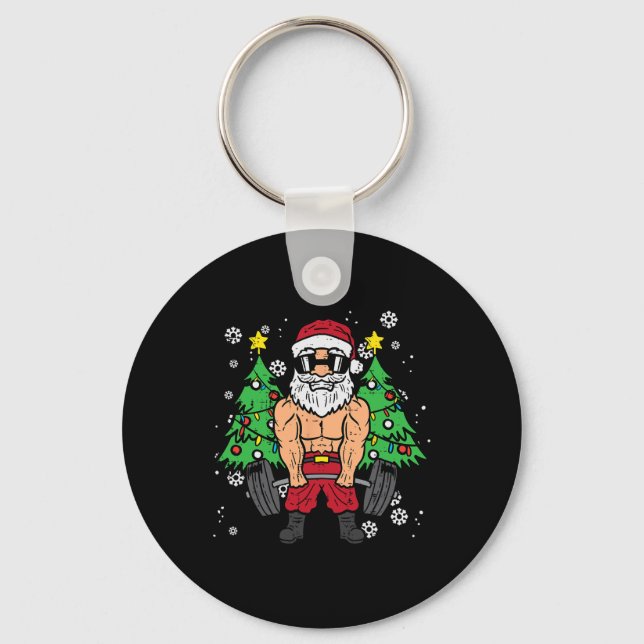 Christmas Santa Deadlift Xmas Weightlift Gym Men W Key Ring (Front)