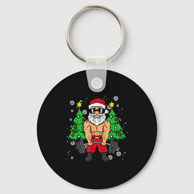 Christmas Santa Deadlift Xmas Weightlift Gym Men W Key Ring (Front)