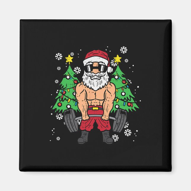 Christmas Santa Deadlift Xmas Weightlift Gym Men W Magnet (Front)
