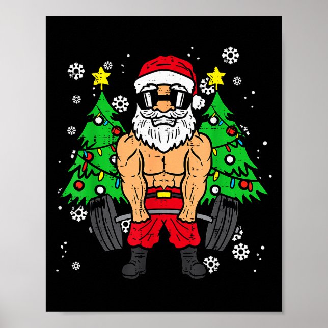 Christmas Santa Deadlift Xmas Weightlift Gym Men W Poster (Front)