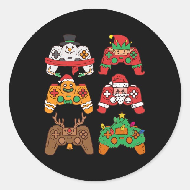 Christmas Santa deer gaming controllers Boys kids  Classic Round Sticker (Front)