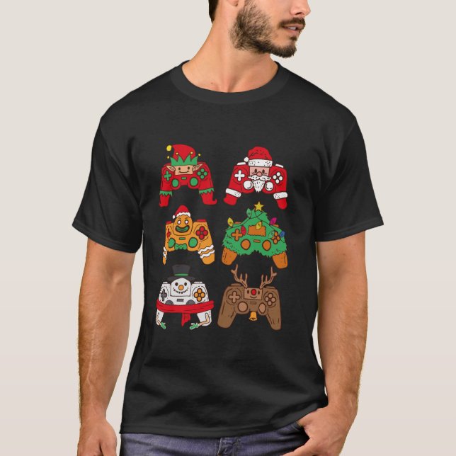 Christmas Santa deer gaming controllers Boys kids  T-Shirt (Front)