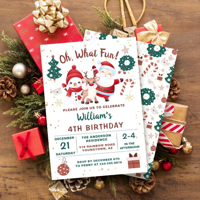 Christmas Santa Deer Snowman Holiday Birthday Invitation (Creator Uploaded)