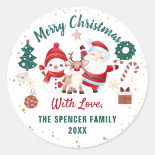 Christmas Santa Deer Snowman Holiday Classic Round Sticker