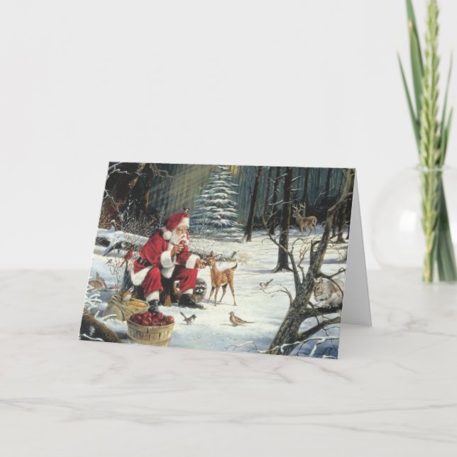 Christmas Santa Deer Wildlife Xmas Holiday Card (Front)
