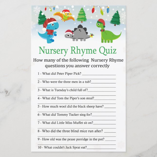 Christmas Santa dinosaur Nursery Rhyme Quiz (Front)