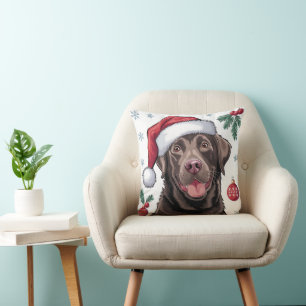 Christmas Santa Dog Chocolate Lab Throw Pillow