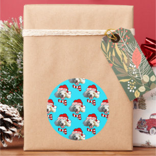 Christmas Santa Dog Custom Photo Pattern Classic Round Sticker