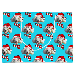Christmas Santa Dog Custom Photo Pattern Large Gift Bag