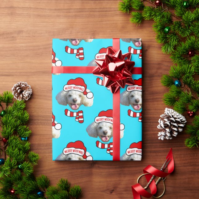 Christmas Santa Dog Custom Photo Pattern Wrapping Paper (Holiday Gift)
