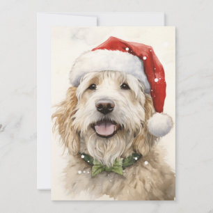 Christmas Santa Dog Flat Holiday Card