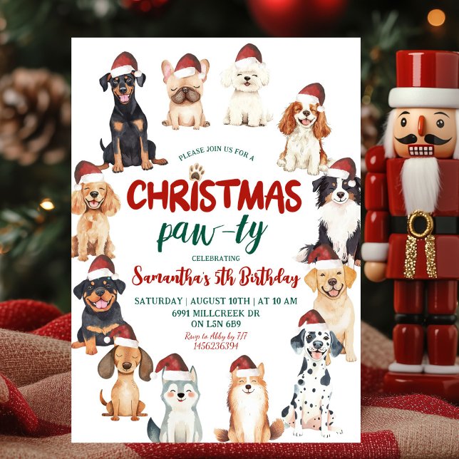 Christmas Santa Dog Lovers Theme Birthday Paw-ty  Invitation (Creator Uploaded)