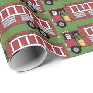 Christmas Santa driving fire truck party tiled wra Wrapping Paper