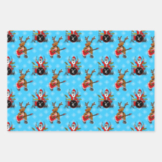 Christmas Santa Drums Rudolf Guitar Pattern Wrapping Paper Sheet