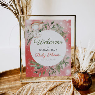 Christmas Santa Elephant Baby Shower Welcome Sign