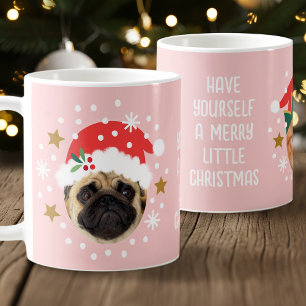 Christmas Santa Elf Custom Pet Photo Cute Pink Coffee Mug