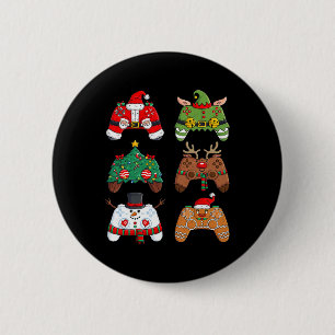 Christmas Santa Elf Gaming Controllers Fun Xmas Bo 6 Cm Round Badge