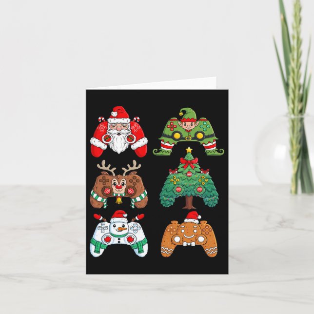 Christmas Santa Elf Gaming Controllers Fun Xmas Bo Card (Front)
