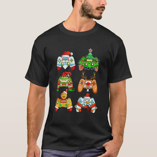 Christmas Santa Elf Gaming Controllers Snowman Boy T-Shirt (Front)