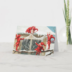 Christmas Santa elves decorating their home Holiday Card