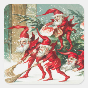 Christmas Santa elves sweeping snow Holiday Square Sticker