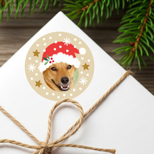 Christmas Santa Face-in-a-hole Custom Photo Beige Classic Round Sticker