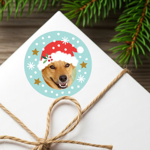 Christmas Santa Face-in-a-hole Custom Photo Blue Classic Round Sticker