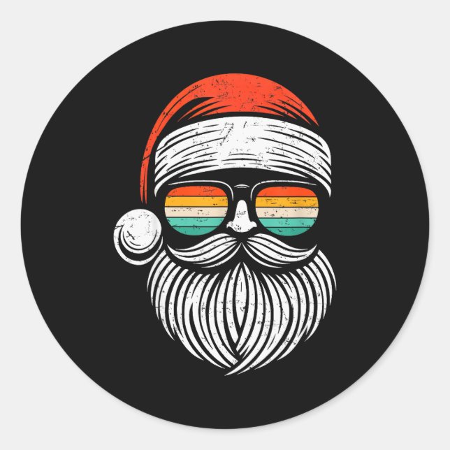 Christmas Santa Face Retro Sungles Xmas Men Women  Classic Round Sticker (Front)