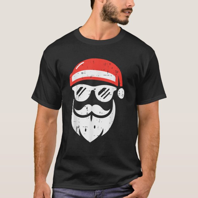 Christmas Santa Face Sunglasses Cool Xmas Men Boys T-Shirt (Front)