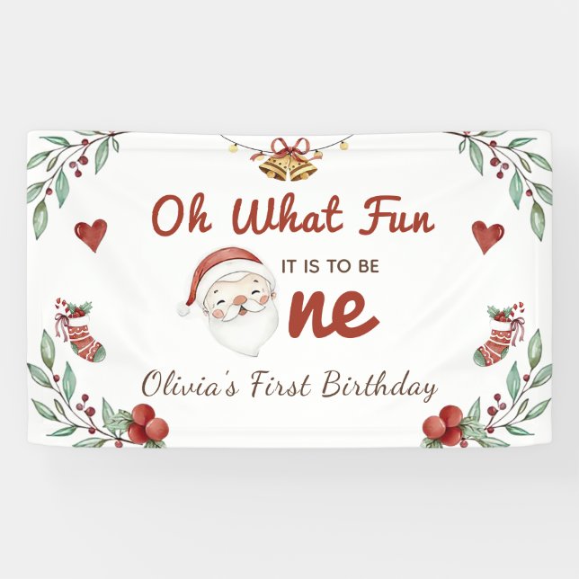 Christmas Santa First Birthday Banner (Horizontal)
