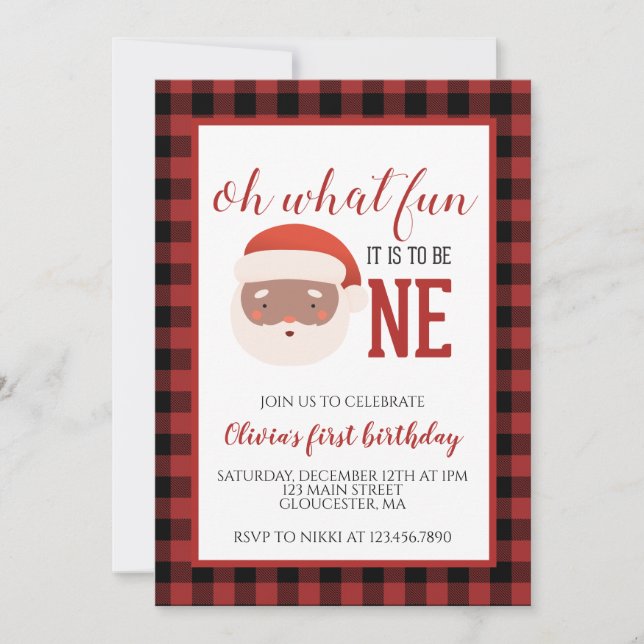 Christmas Santa First Birthday Invitation (Front)