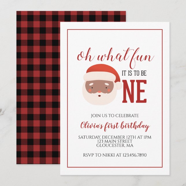 Christmas Santa First Birthday Invitation (Front/Back)