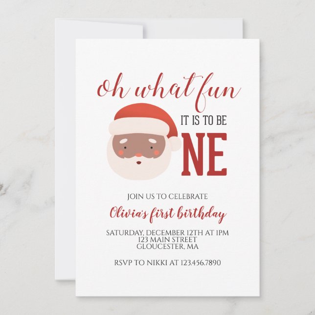 Christmas Santa First Birthday Invitation (Front)