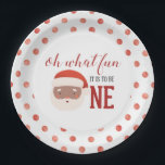 Christmas Santa  First Birthday Paper Plate<br><div class="desc">Christmas Santa first birthday party with water colour santa and red polka dots. Oh what fun it is to be one!</div>