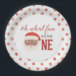 Christmas Santa  First Birthday Paper Plate<br><div class="desc">Christmas Santa first birthday party with water colour santa and red polka dots. Oh what fun it is to be one!</div>